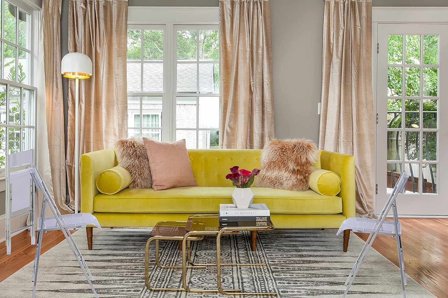 Kasper Flex Modern Acrylic Folding Chairs – Foldable Transparent Clear Lucite Chair with Chromed Steel Frame for Indoor, Outdoor, Dining, Desk, Office, Vanity – Silver, Set of 2