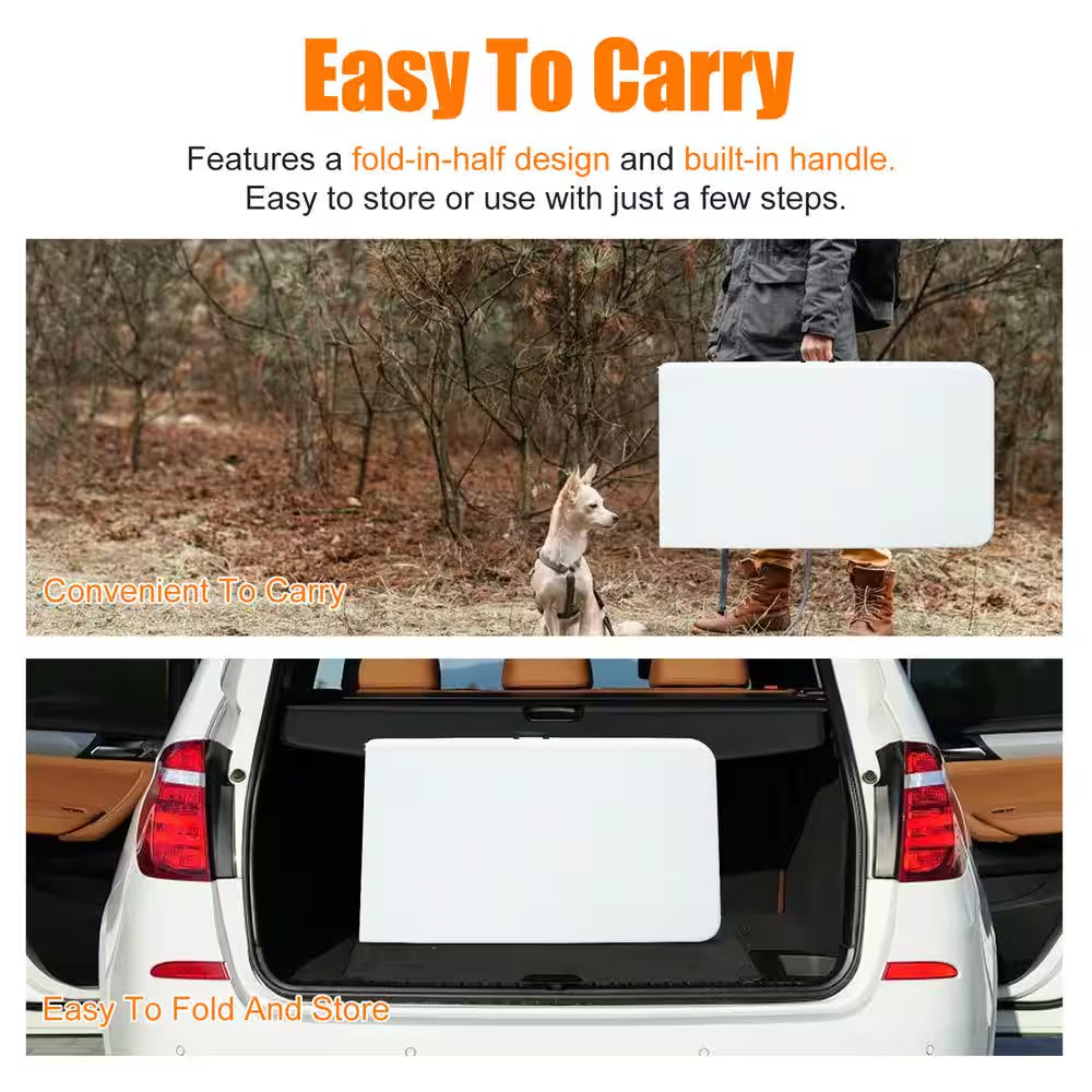 96 In. W Rectangle Iron Picnic Table Portable Folding Table for Picnics Parties High Load Bearing Foldable Table White