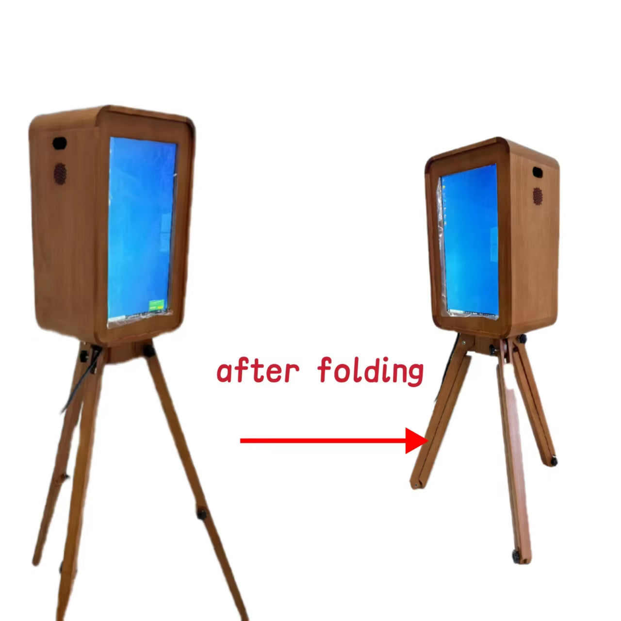 Double-Sided Retro Wooden Photo Booth with the Same Printer Stand Mirror Ipad Photo Booth
