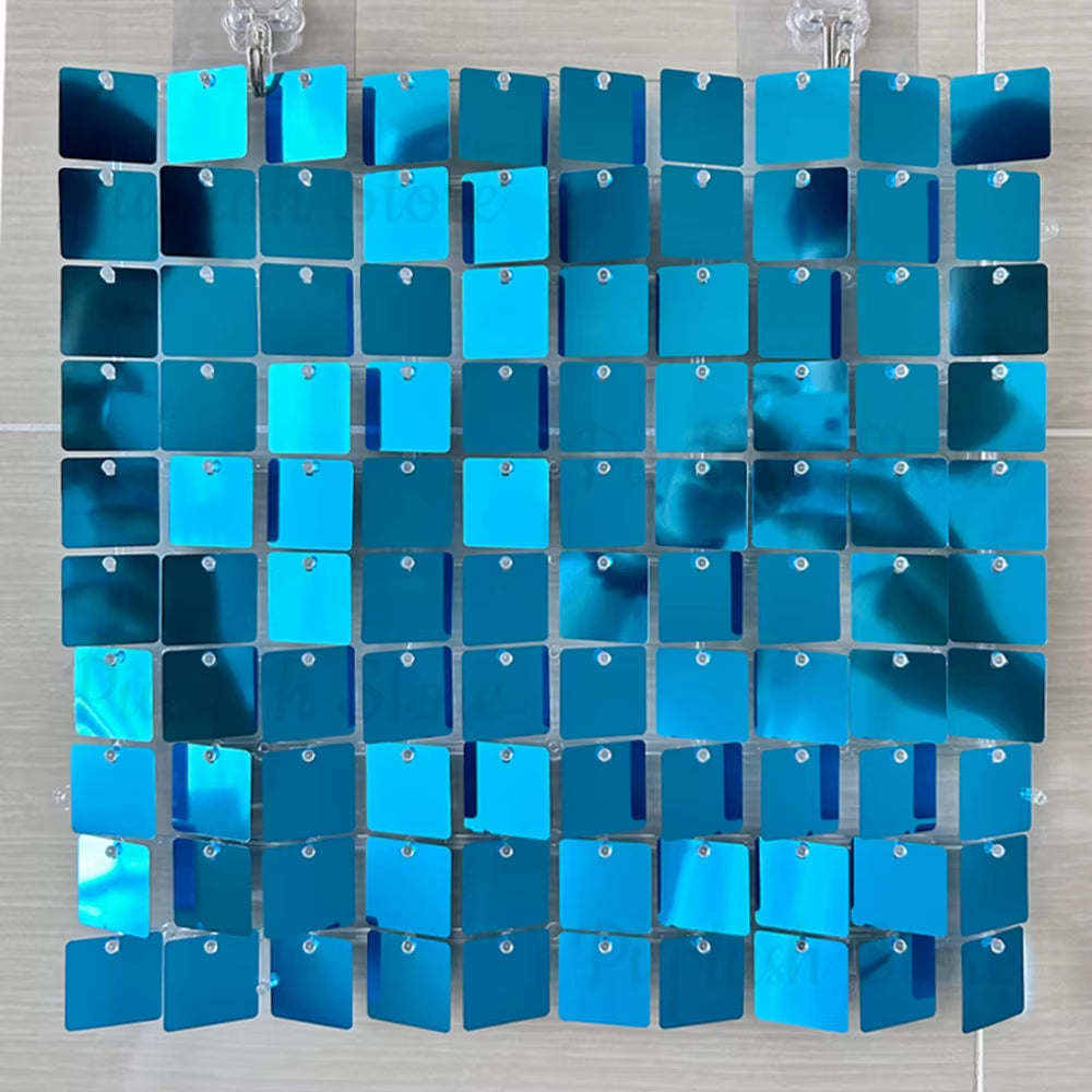 Light Blue Shimmer Backdrop Panels 12/18/24Pcs Teal Turquoize Lake Blue Sequin Wall Panels for Wedding Birthday Party Decor