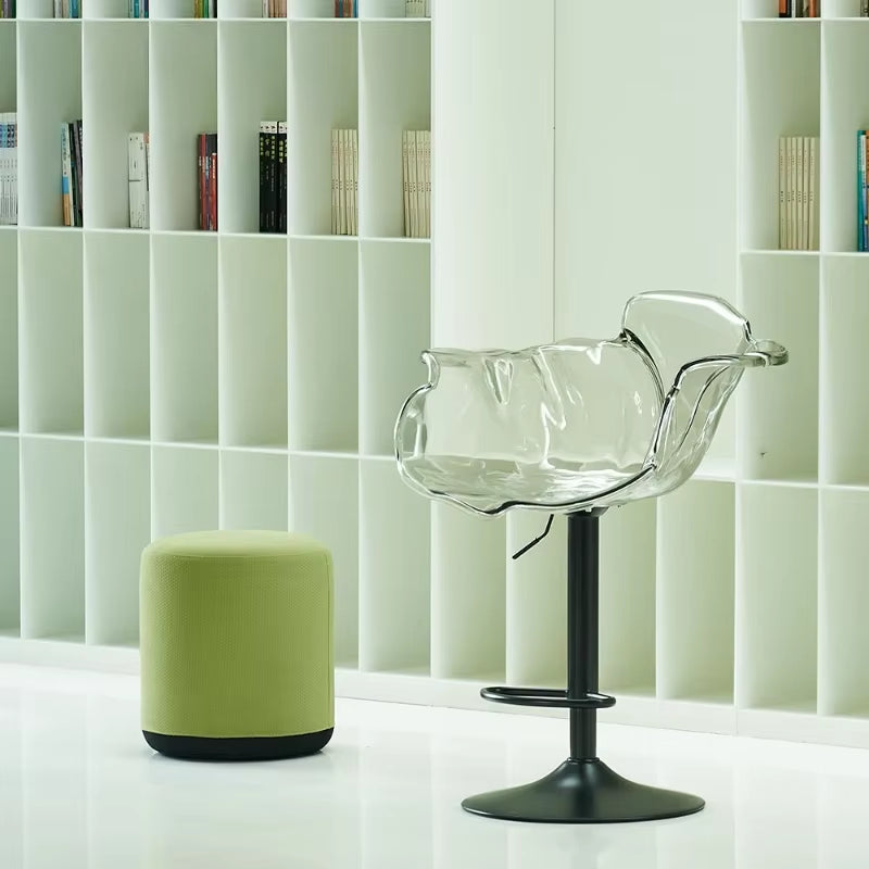 French Style Luxury Acrylic High Chair, Transparent Adjustable Island Platform Chair, High Stool, Coffee Shop Bar Chair