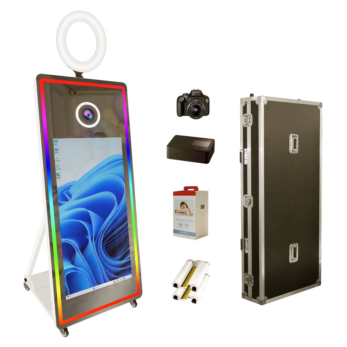 Portabl Magic Mirror Photo Booth 43 Inch Touch Screen Camera Photobooth with LED and Flight Case Selfie for Wedding Party Events