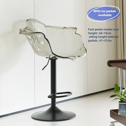 French Style Luxury Acrylic High Chair, Transparent Adjustable Island Platform Chair, High Stool, Coffee Shop Bar Chair