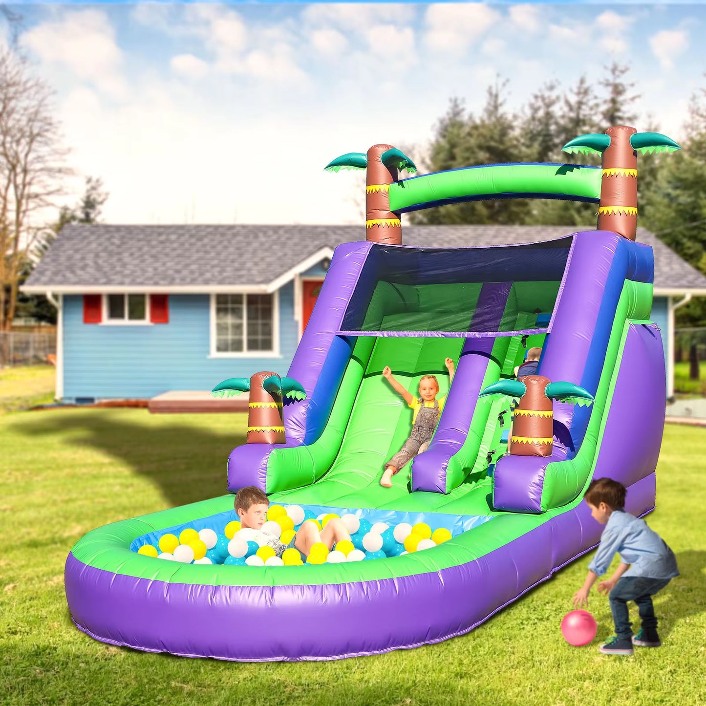 Commercial 15Oz PVC Inflatable Water Slide Outdoor Backyard Dry Wet Inflatable Slide with Pool