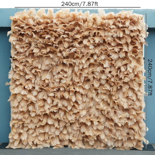 5D Coffee Brown Feather Cloth Flower Wall Rolling up Fabric Plant Flower Wall Wedding Backdrop Deco Party Event Photography Prop