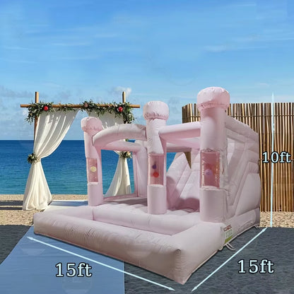 15FT Inflatable Pink Blue Bounce House Balloon Bouncy Castle with Large Jumping Area Bounce House Castle for Kids Wedding Party