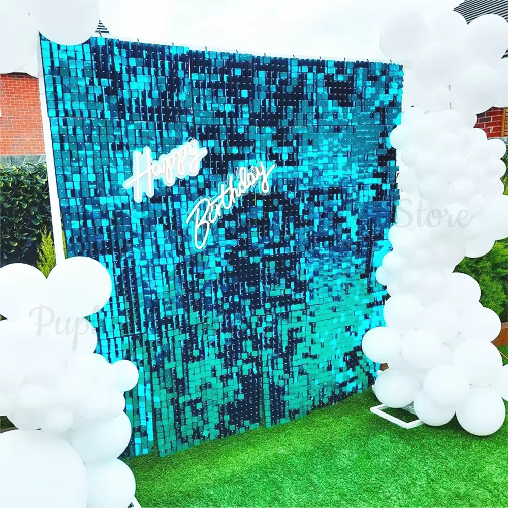 Light Blue Shimmer Backdrop Panels 12/18/24Pcs Teal Turquoize Lake Blue Sequin Wall Panels for Wedding Birthday Party Decor