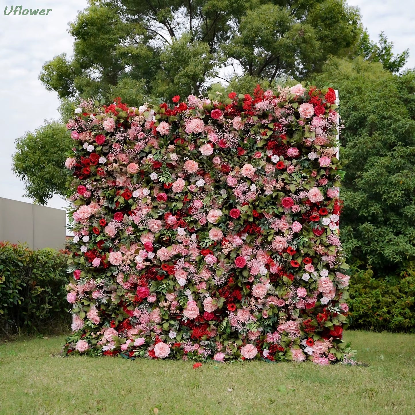 Artificial Flower Wall Roll-Up Green Fabric Floral Backdrop - Wedding Event Party Decor Curtain