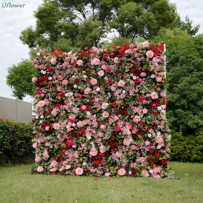 Artificial Flower Wall Roll-Up Green Fabric Floral Backdrop - Wedding Event Party Decor Curtain