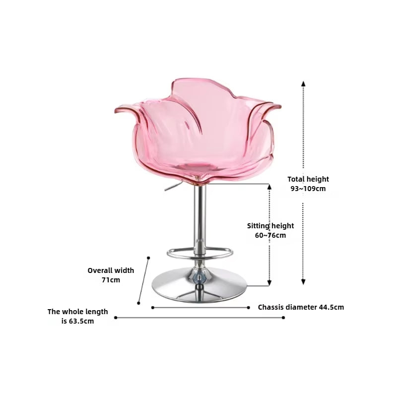 French Style Luxury Acrylic High Chair, Transparent Adjustable Island Platform Chair, High Stool, Coffee Shop Bar Chair