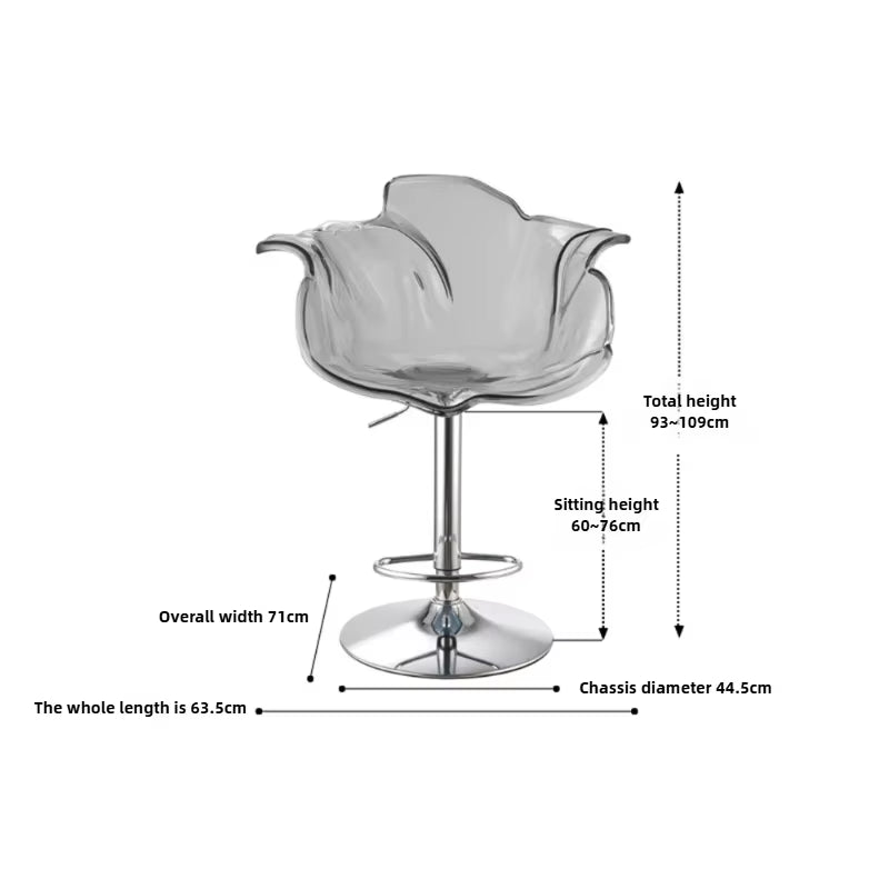 French Style Luxury Acrylic High Chair, Transparent Adjustable Island Platform Chair, High Stool, Coffee Shop Bar Chair