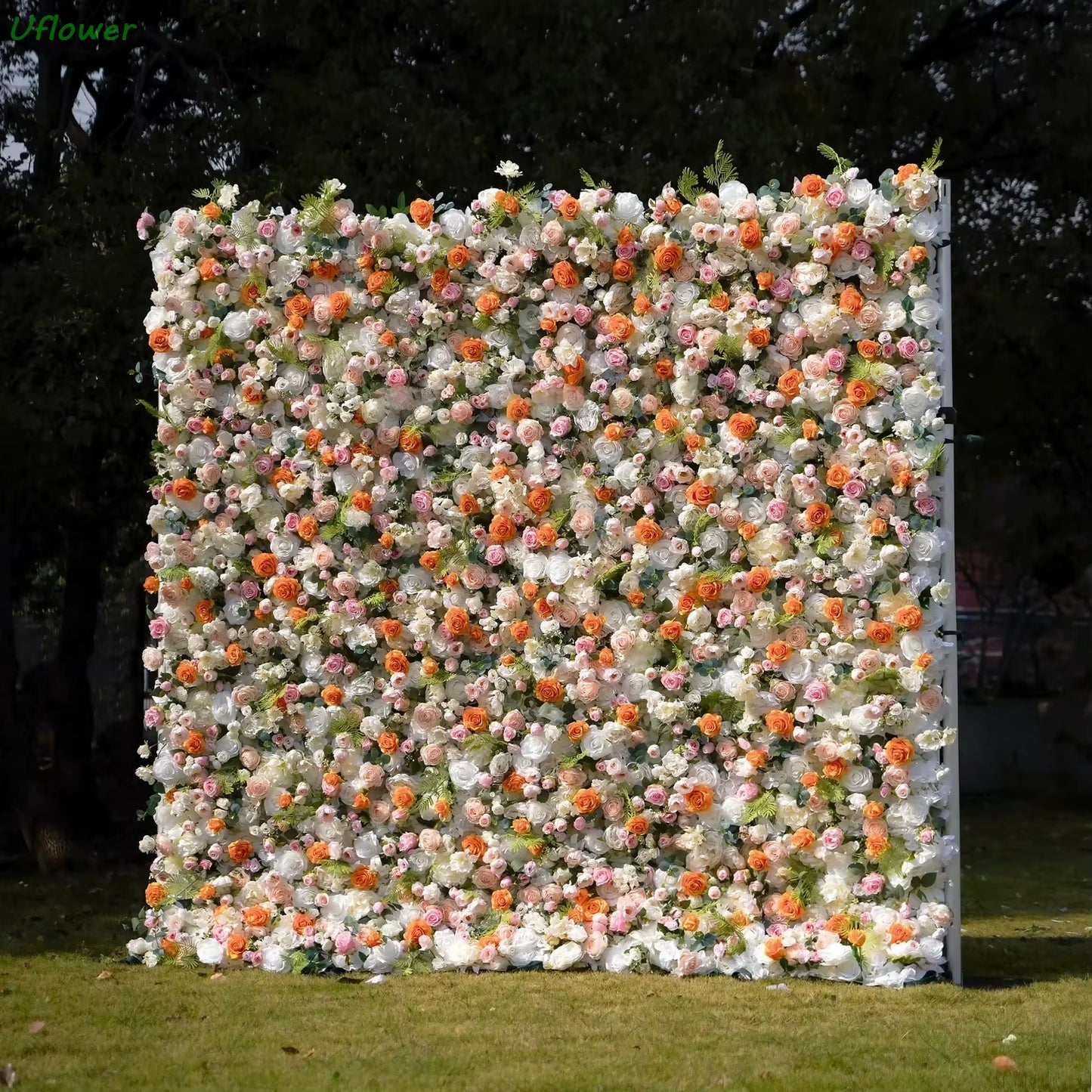 Artificial Floral Wall Roll-Up Hanging Fabric Backdrop Curtain for Wedding Event Party Decorations