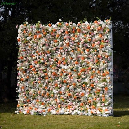 Artificial Floral Wall Roll-Up Hanging Fabric Backdrop Curtain for Wedding Event Party Decorations