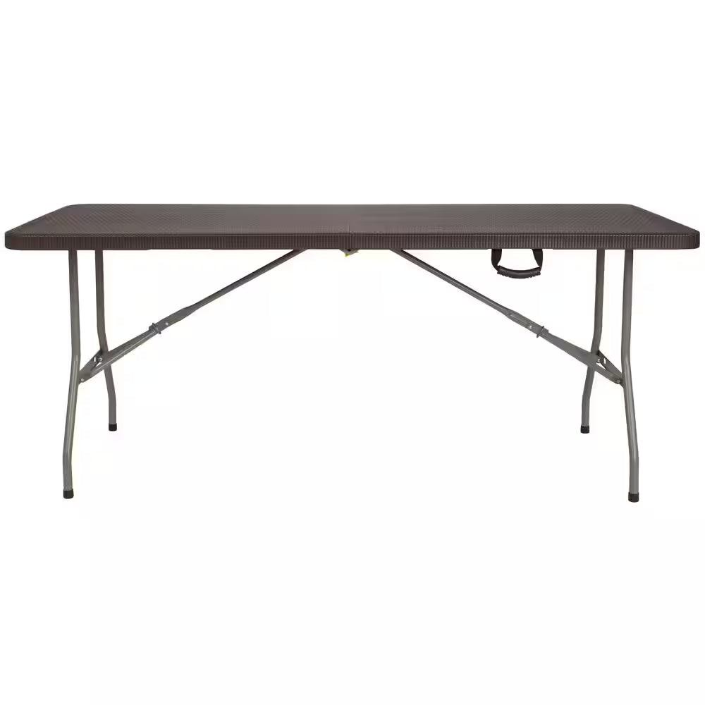 71 In. Brown Plastic Tabletop Metal Frame Folding Table