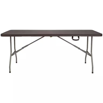 71 In. Brown Plastic Tabletop Metal Frame Folding Table