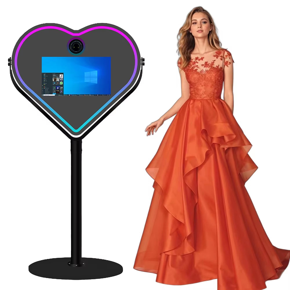 Heart Shape Magic Mirror Photo Booth Machine DSLR Camera Photobooth with 21.5 Inch LCD Touch Screen with Flight Case for Wedding