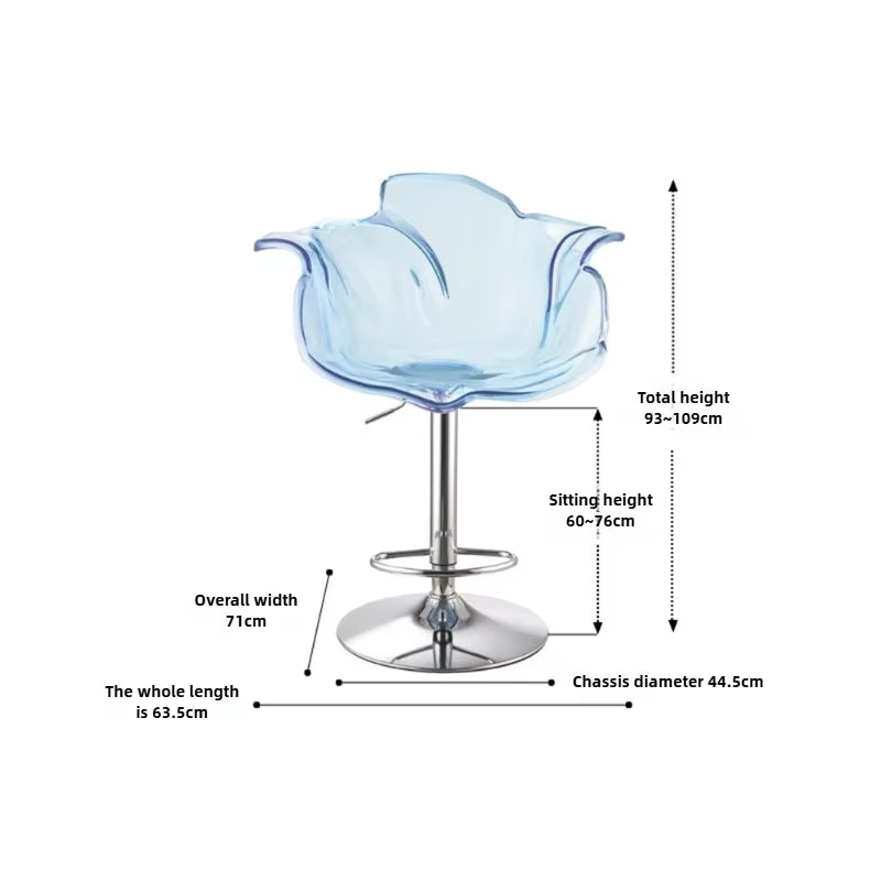 French Style Luxury Acrylic High Chair, Transparent Adjustable Island Platform Chair, High Stool, Coffee Shop Bar Chair