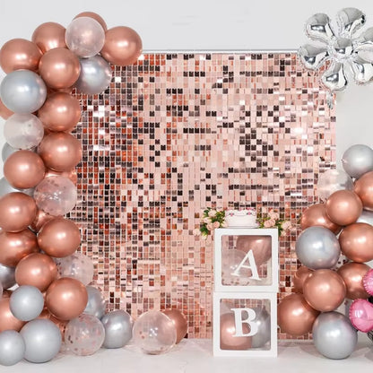 Shimmer Wall Backdrop Champagne Gold Square Sequin Wall Panel Backdrop Decor for Wedding, Anniversary, Birthday, Party, 24 Pcs