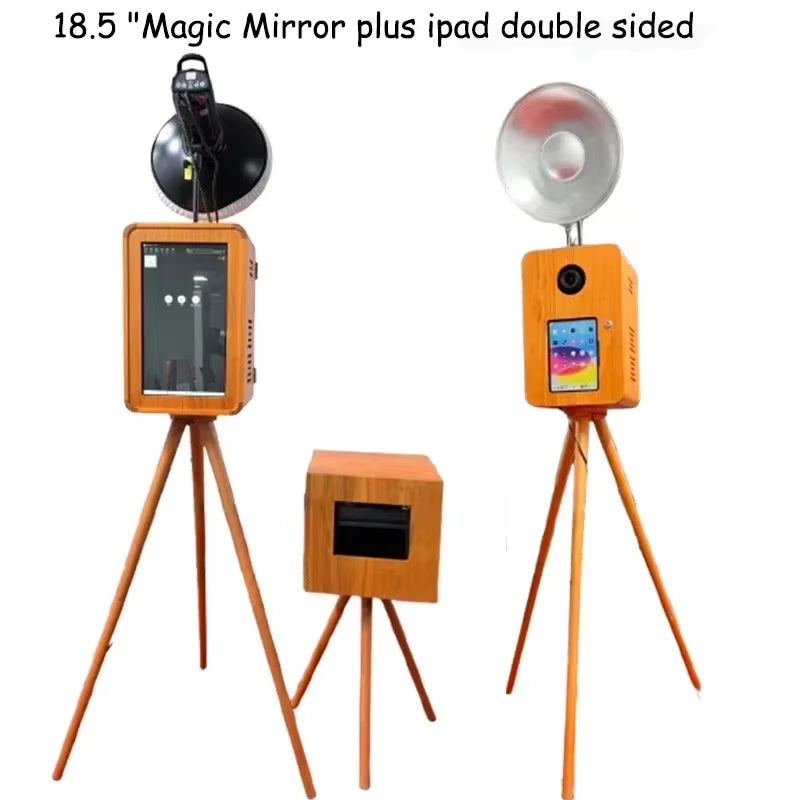 Retro Wood DSLR Photo Booth Double-Sided Use Ipad PC Computer for Parties and Events New