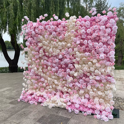 5D Pink Rose Hydrangea Gradient Rolling up Fabric Curtain Flower Wall Cloth Floral Wall Wedding Backdrop Arrangement Decor Wall