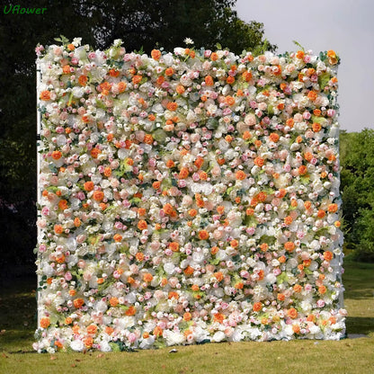 Artificial Floral Wall Roll-Up Hanging Fabric Backdrop Curtain for Wedding Event Party Decorations