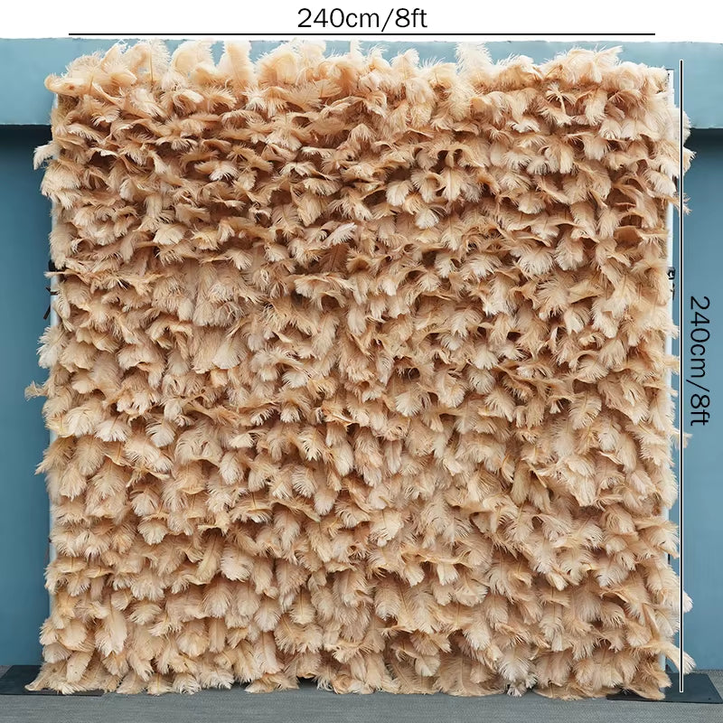 5D Coffee Brown Feather Cloth Flower Wall Rolling up Fabric Plant Flower Wall Wedding Backdrop Deco Party Event Photography Prop