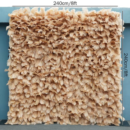 5D Coffee Brown Feather Cloth Flower Wall Rolling up Fabric Plant Flower Wall Wedding Backdrop Deco Party Event Photography Prop