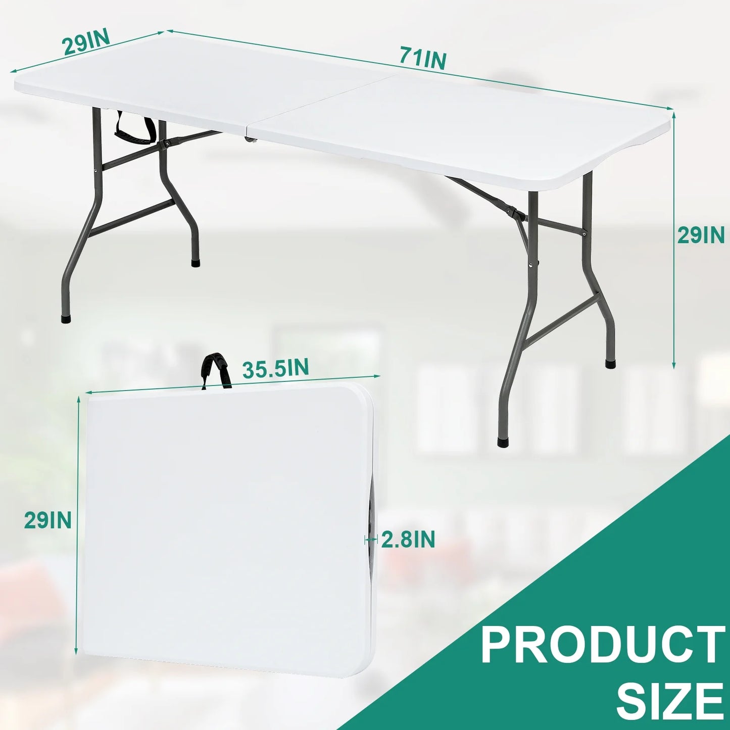 Folding Utility Table 6Ft Fold-In-Half Portable Plastic Picnic Party Dining Camp Table, White