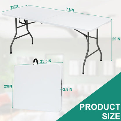 Folding Utility Table 6Ft Fold-In-Half Portable Plastic Picnic Party Dining Camp Table, White