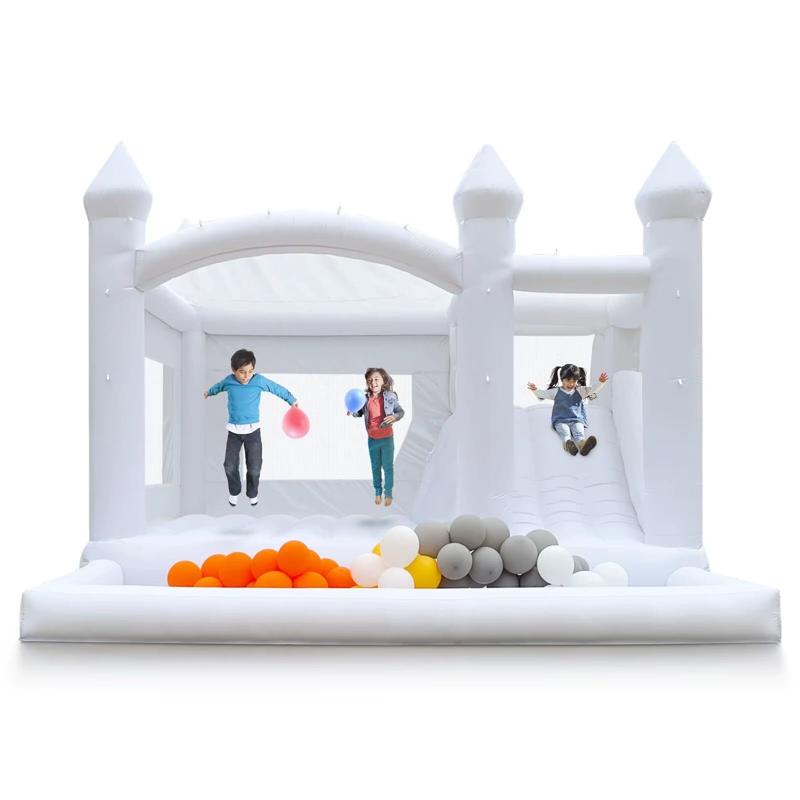 Houses Infinflatable with Slide 15Ft White Bounce Jumper Bouncy Castle Oxford Wedding Tent for Party Backyard