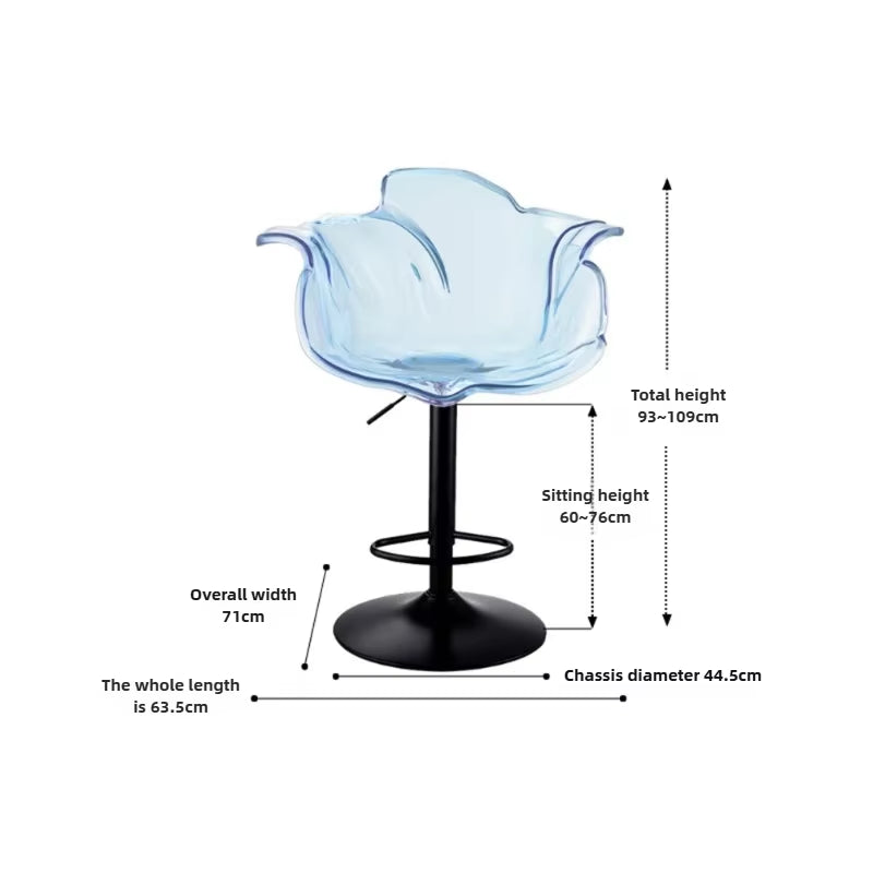 French Style Luxury Acrylic High Chair, Transparent Adjustable Island Platform Chair, High Stool, Coffee Shop Bar Chair