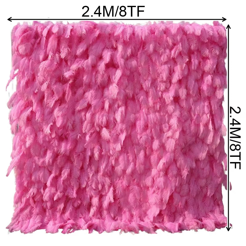 3D White Pink Feather Fabric Rolling up Curtain Flower Wall Cloth Artificial Plant Wall Party Stage Layout Wedding Backdrop Deco