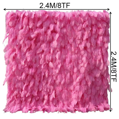 3D White Pink Feather Fabric Rolling up Curtain Flower Wall Cloth Artificial Plant Wall Party Stage Layout Wedding Backdrop Deco
