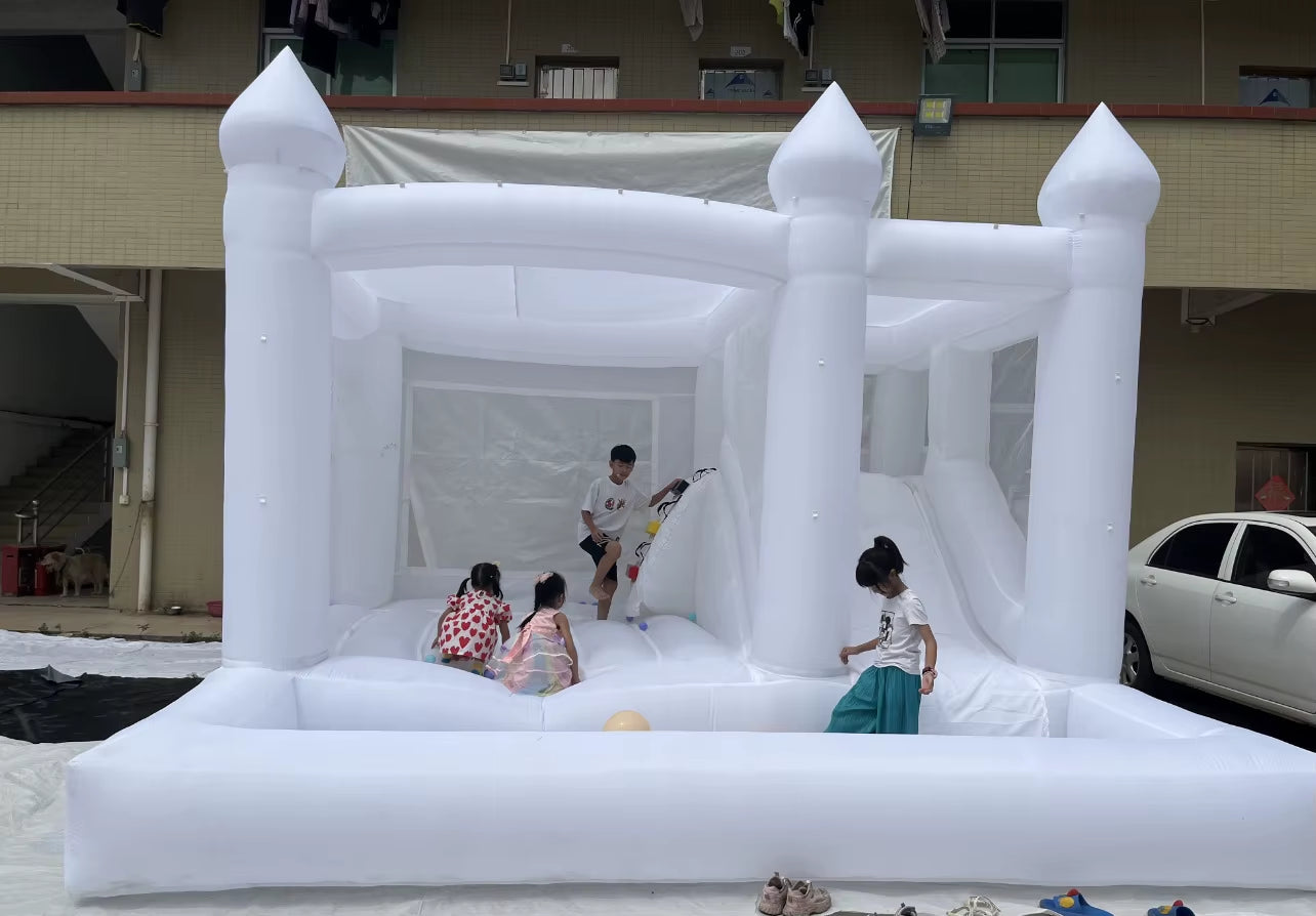 Houses Infinflatable with Slide 15Ft White Bounce Jumper Bouncy Castle Oxford Wedding Tent for Party Backyard