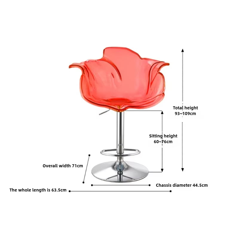 French Style Luxury Acrylic High Chair, Transparent Adjustable Island Platform Chair, High Stool, Coffee Shop Bar Chair