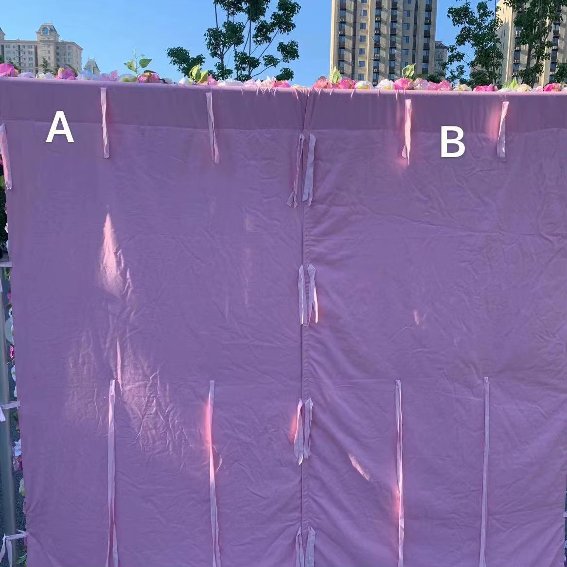 5D Light Pink Artificial Flower Wall Roll-Up Wedding Curtain Backdrop Decorative Floral Wall Roll for Events
