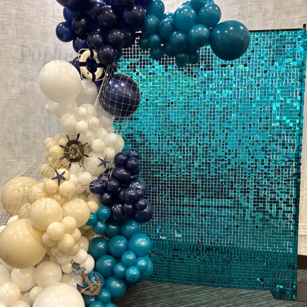 Light Blue Shimmer Backdrop Panels 12/18/24Pcs Teal Turquoize Lake Blue Sequin Wall Panels for Wedding Birthday Party Decor