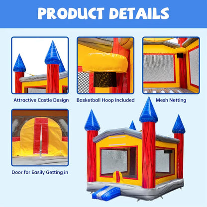 14 FT  Commercial-Grade Bounce House Castle – Durable Bouncer with Safety Net & Basketball Hoop for Kids’ Fun