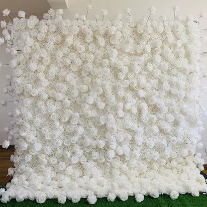 3D White Rose Cloth Curtain Flower Wall Roll up Wedding Backdrop Props Flora Wall Party Event Props Wedding Decoration