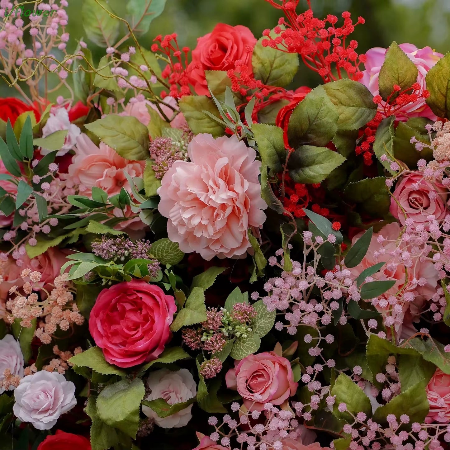 Artificial Flower Wall Roll-Up Green Fabric Floral Backdrop - Wedding Event Party Decor Curtain