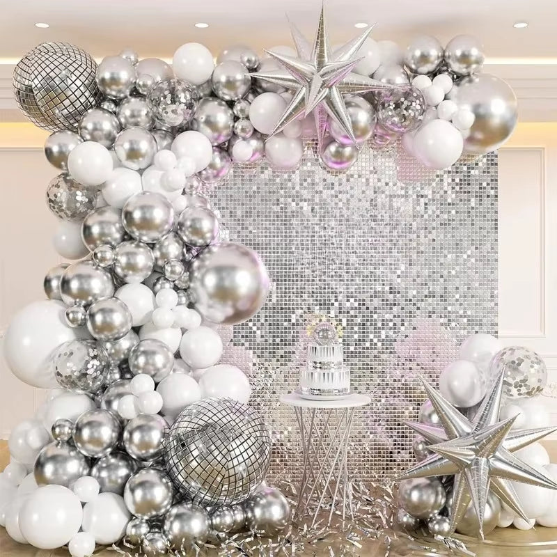 Silver Shimmer Wall Backdrop18 Pcs Panels Glitter Christmas Sequin Backdrop for Halloween Wedding Baby Shower Birthday Decor