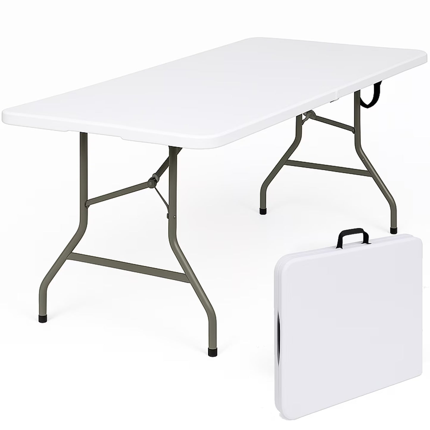 Folding Utility Table 6Ft Fold-In-Half Portable Plastic Picnic Party Dining Camp Table, White