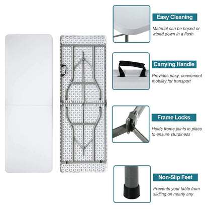 Folding Utility Table 6Ft Fold-In-Half Portable Plastic Picnic Party Dining Camp Table, White