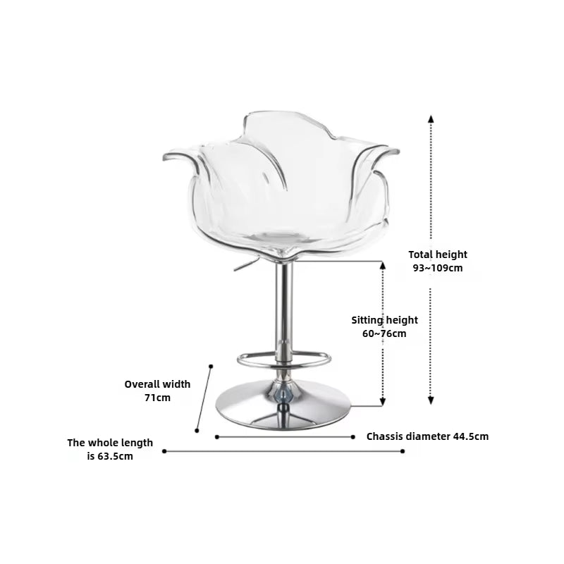 French Style Luxury Acrylic High Chair, Transparent Adjustable Island Platform Chair, High Stool, Coffee Shop Bar Chair