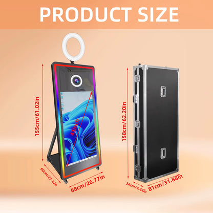 Portabl Magic Mirror Photo Booth 43 Inch Touch Screen Camera Photobooth with LED and Flight Case Selfie for Wedding Party Events