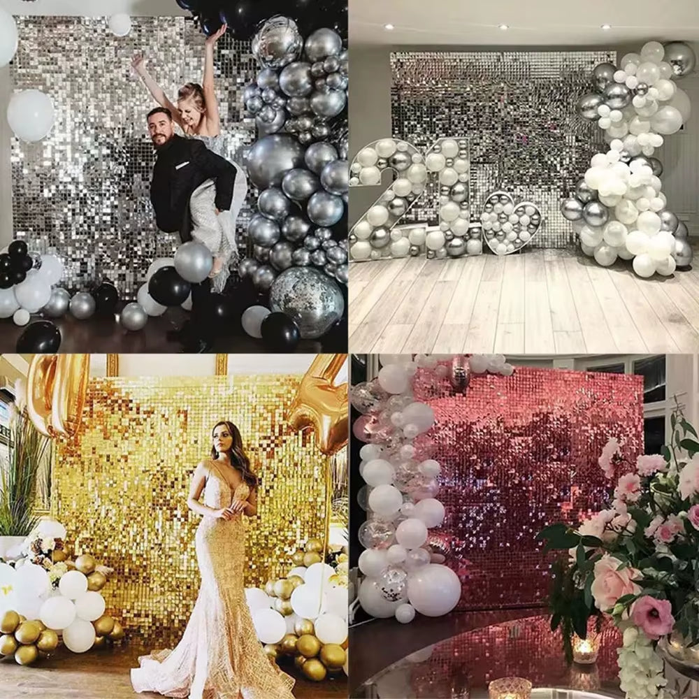 Runtowo 24Pcs Glitter Sequin ,Gold/Sliver Shimmer Wall Backdrop Panels ,Wedding Birthday Baby Shower Party Background Decoration