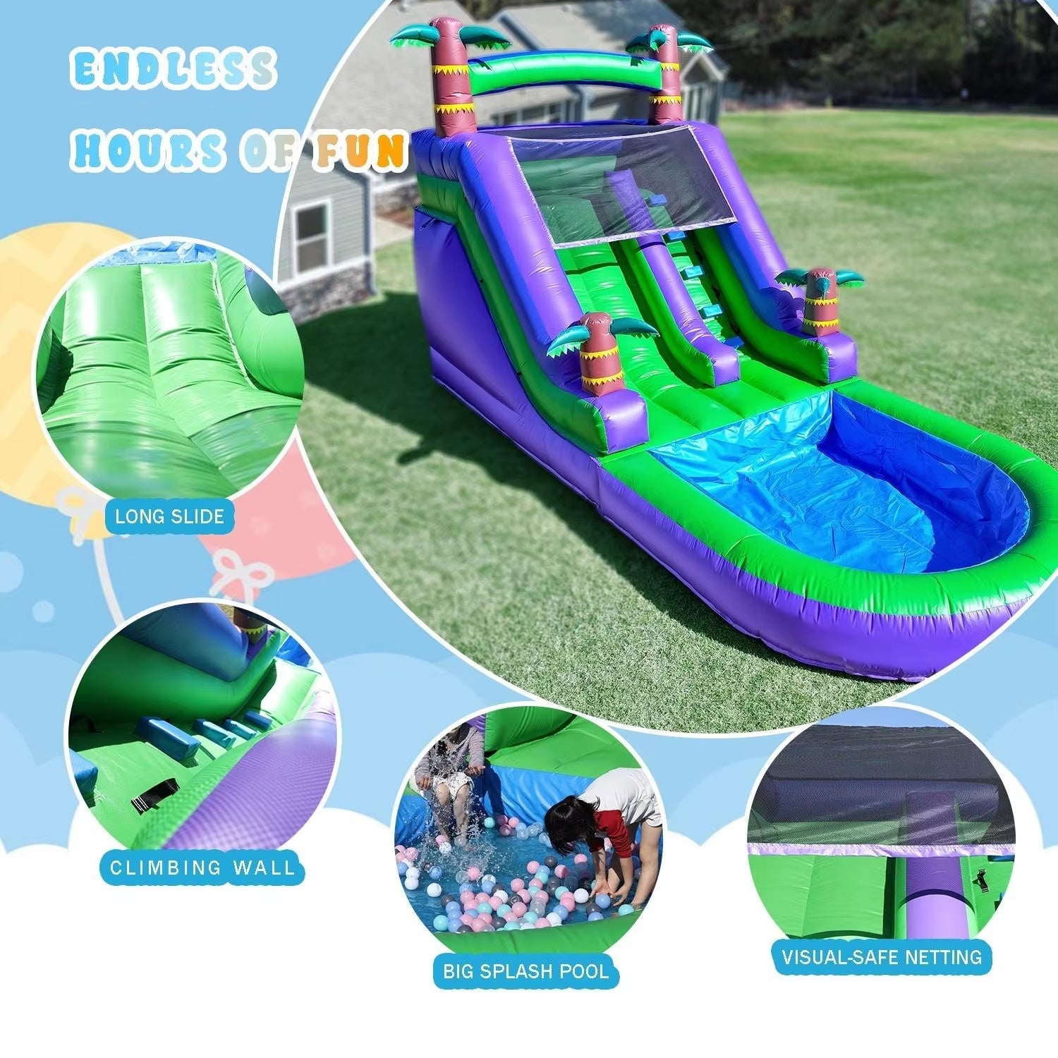 Commercial 15Oz PVC Inflatable Water Slide Outdoor Backyard Dry Wet Inflatable Slide with Pool