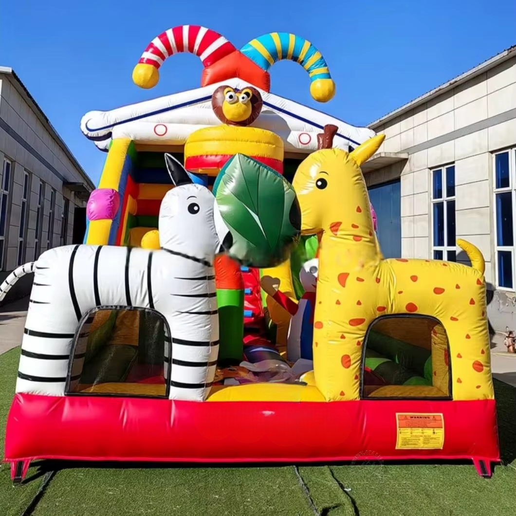 Cartoon Safari Animal Kingdom Inflatable Bounce House with Slide