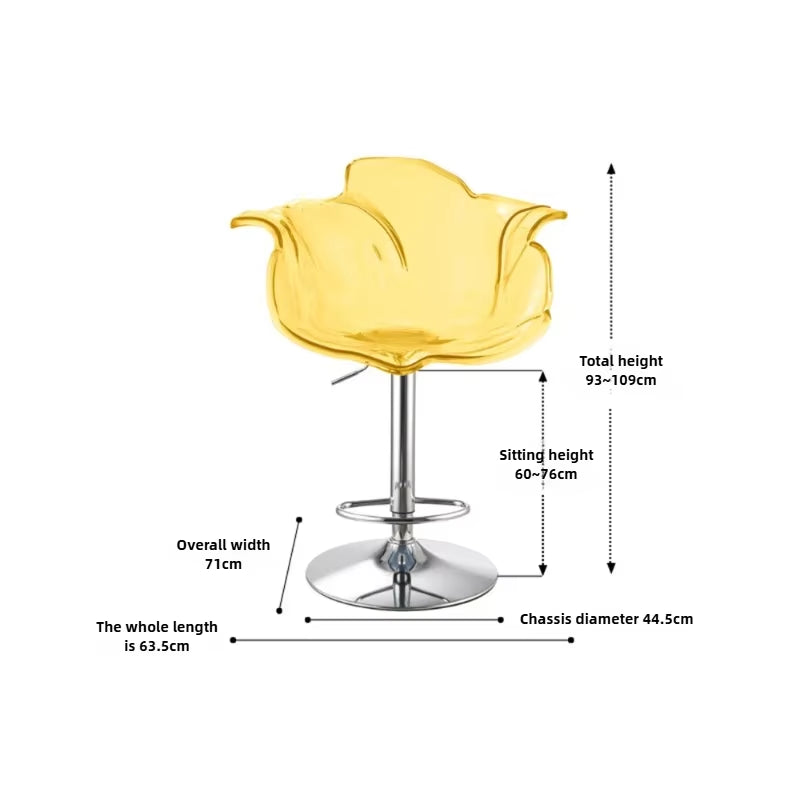 French Style Luxury Acrylic High Chair, Transparent Adjustable Island Platform Chair, High Stool, Coffee Shop Bar Chair