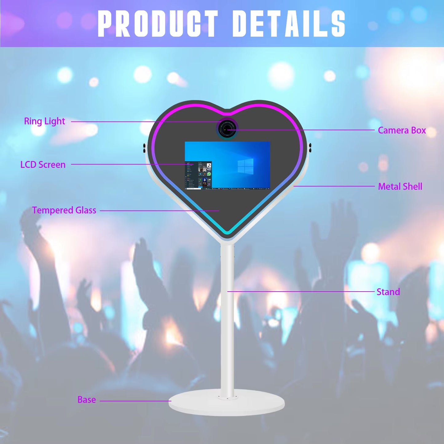 Heart Shape Magic Mirror Photo Booth Machine DSLR Camera Photobooth with 21.5 Inch LCD Touch Screen with Flight Case for Wedding